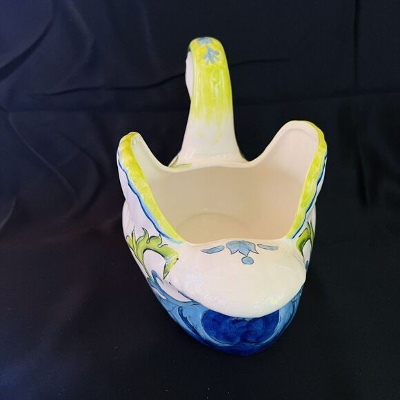 Vintage Planter White Green Ceramic Swan Figurine Figural Flower Pot Floral - Picture 3 of 9